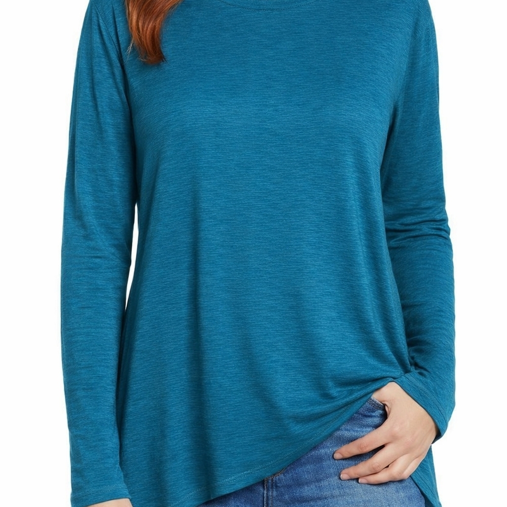 NWT Caslon Teal Slub Tunic Top Long Sleeve High Low Hem Soft Minimalist Coastal - Picture 10 of 10